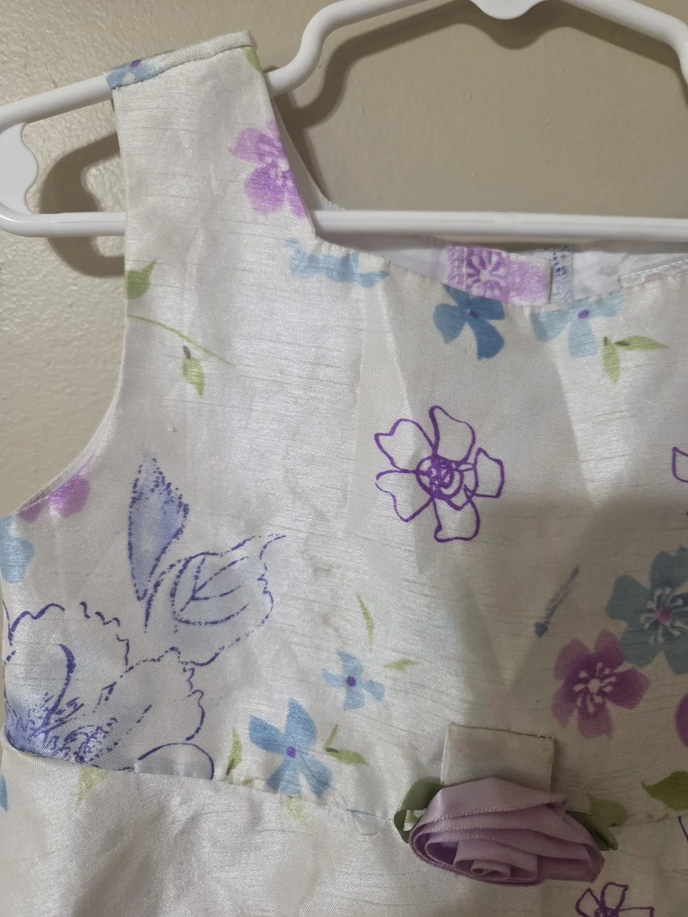 Youngland White Floral Dress with Light Blue Hem and Lavender Accents